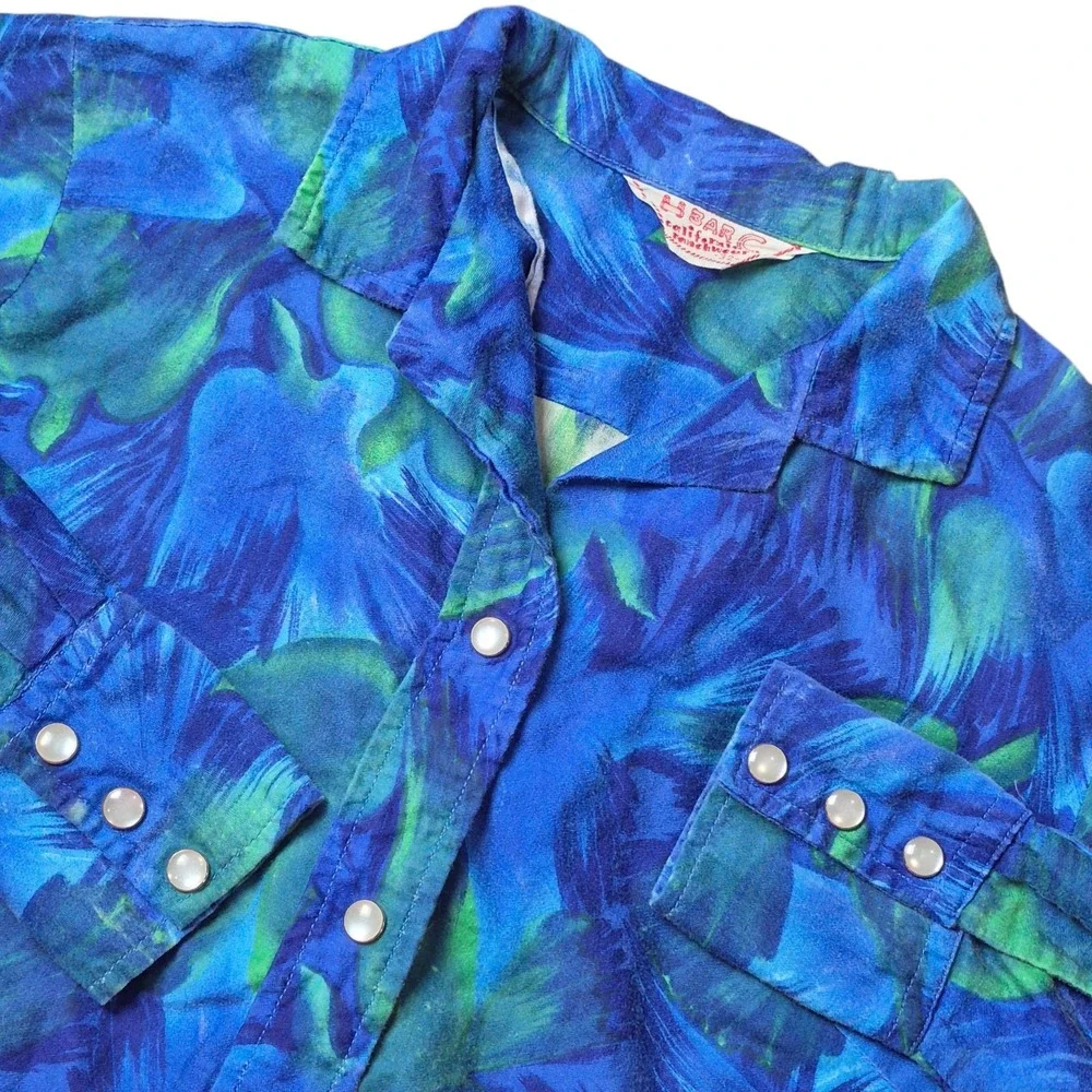 VTG H Bar C Women's S Pearl Snap Western Ranchwear Cowgirl‎ Shirt